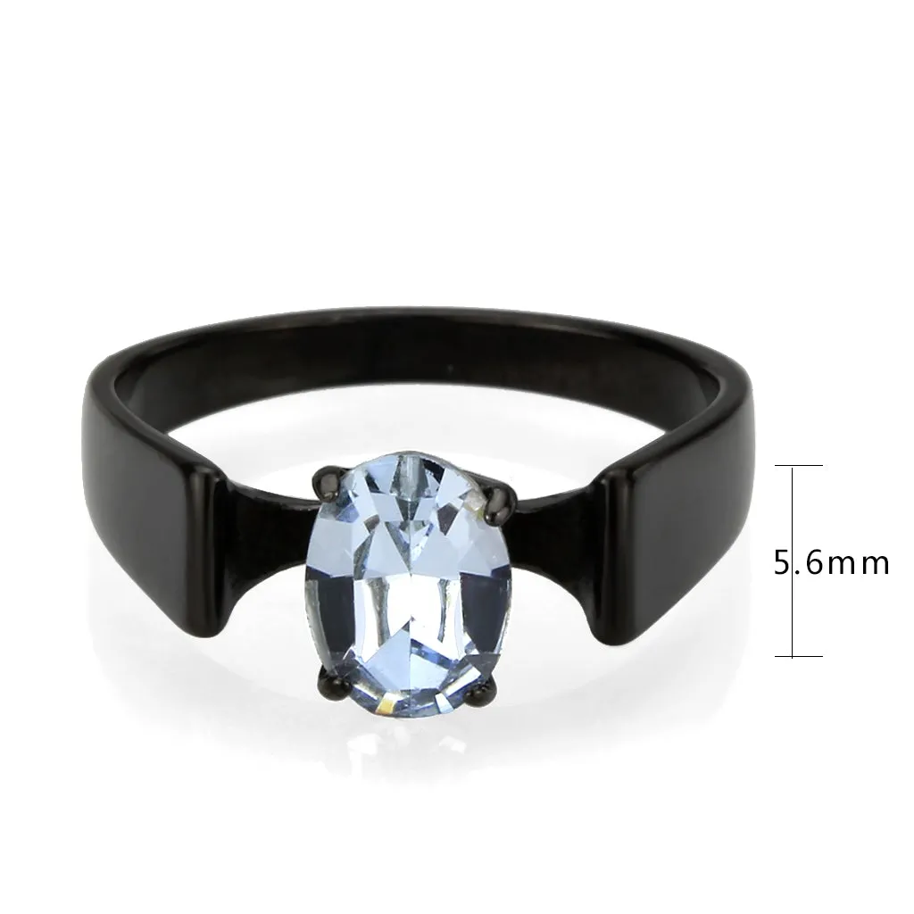 Black Stainless Steel Ring with Top Grade Crystal in Aquamarine for Women Style TK3740