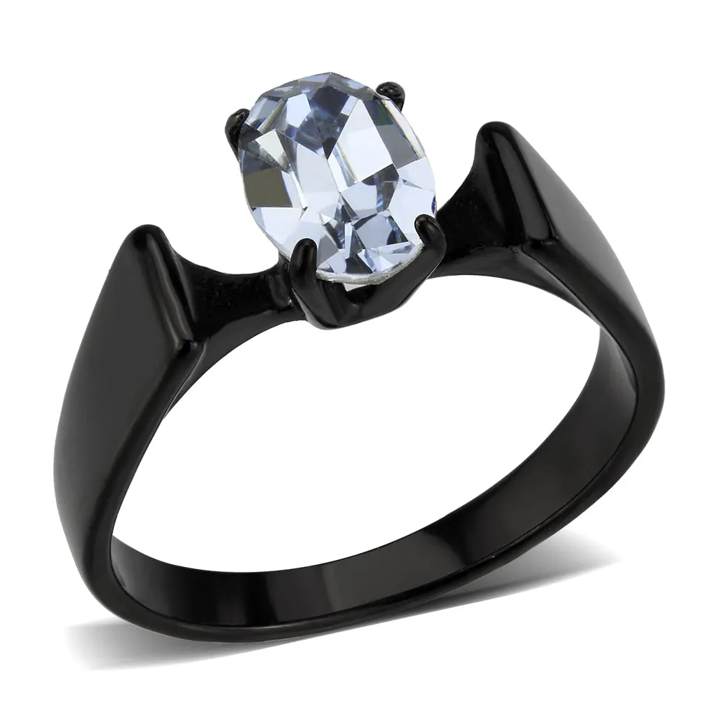 Black Stainless Steel Ring with Top Grade Crystal in Aquamarine for Women Style TK3740