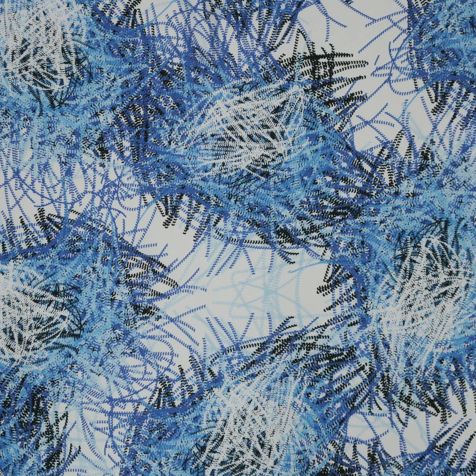 Blue Abstract on White Background Charmeuse Polyester Fabric