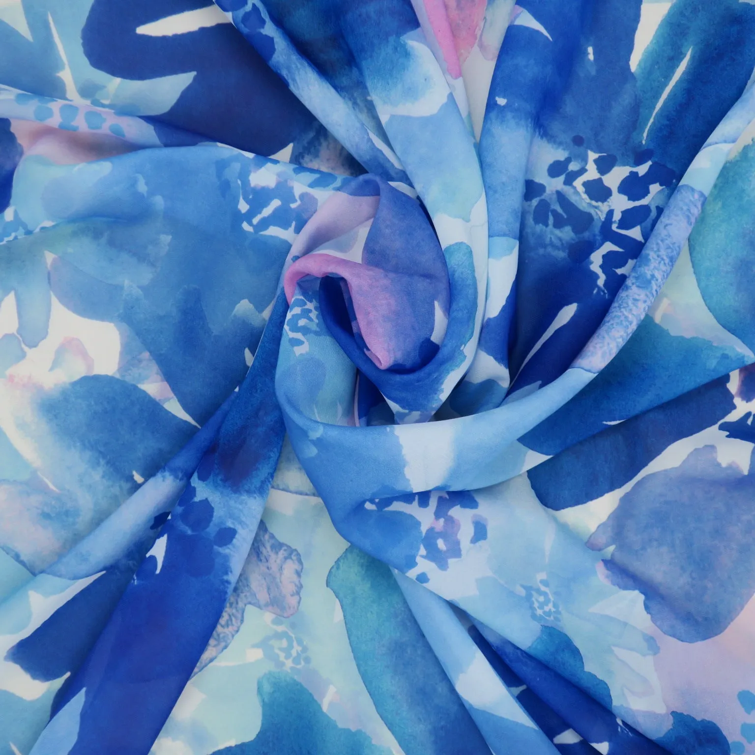 Blue and Pink Floral Abstract Polyester Georgette Fabric