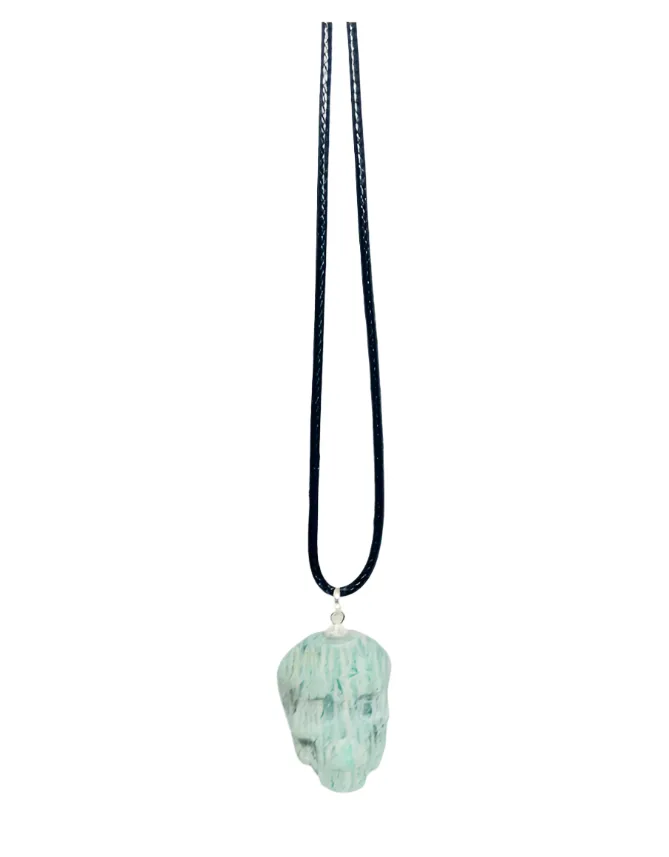 Blue Caribbean Calcite Crystal Skull Pendant Necklace