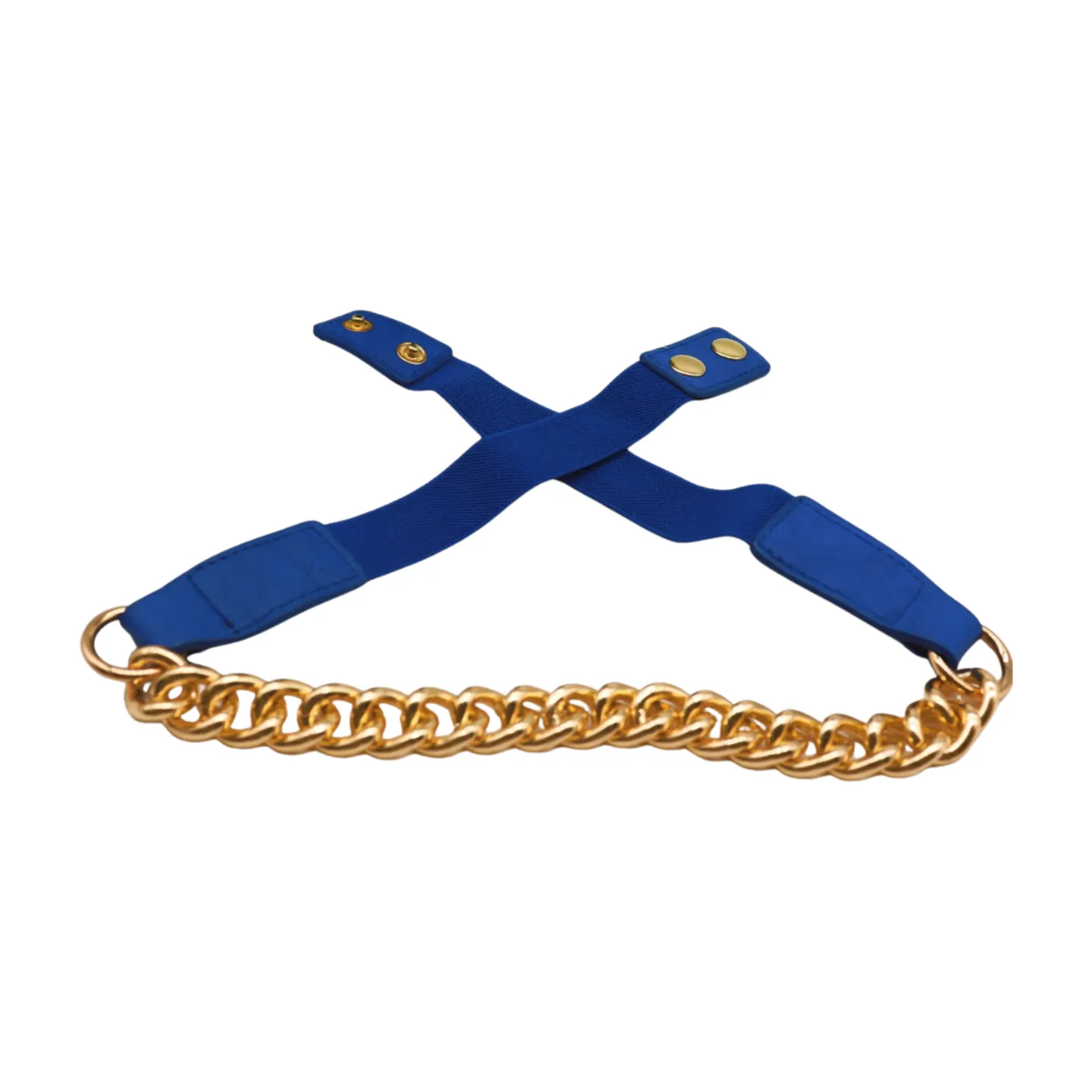 Blue Elastic Belt Gold Metal Chain Links Adjustable Size S M