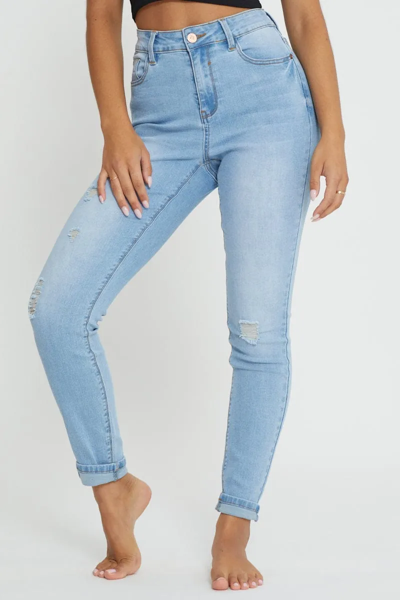 Blue Skinny Denim Jeans High Rise