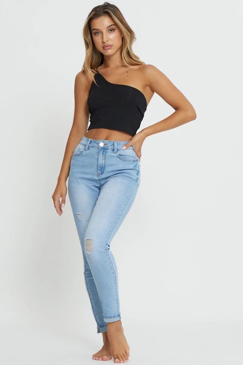 Blue Skinny Denim Jeans High Rise