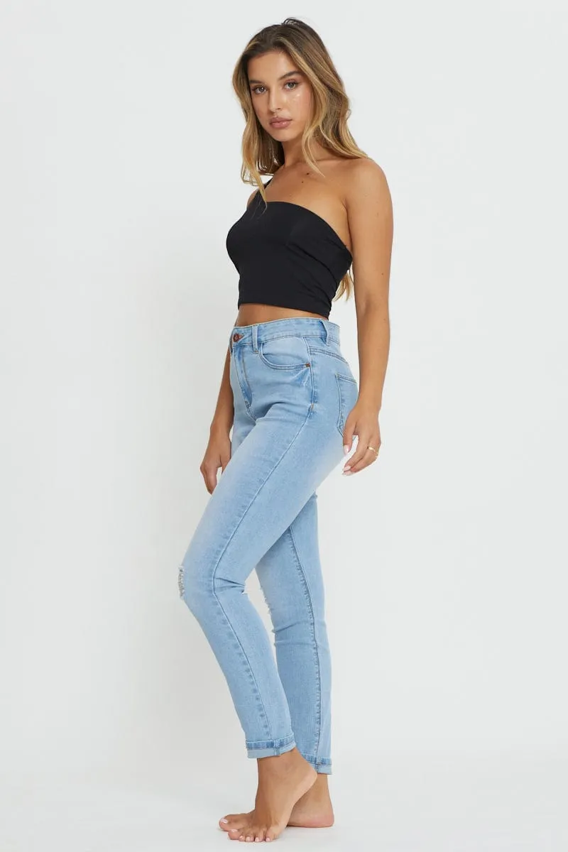 Blue Skinny Denim Jeans High Rise