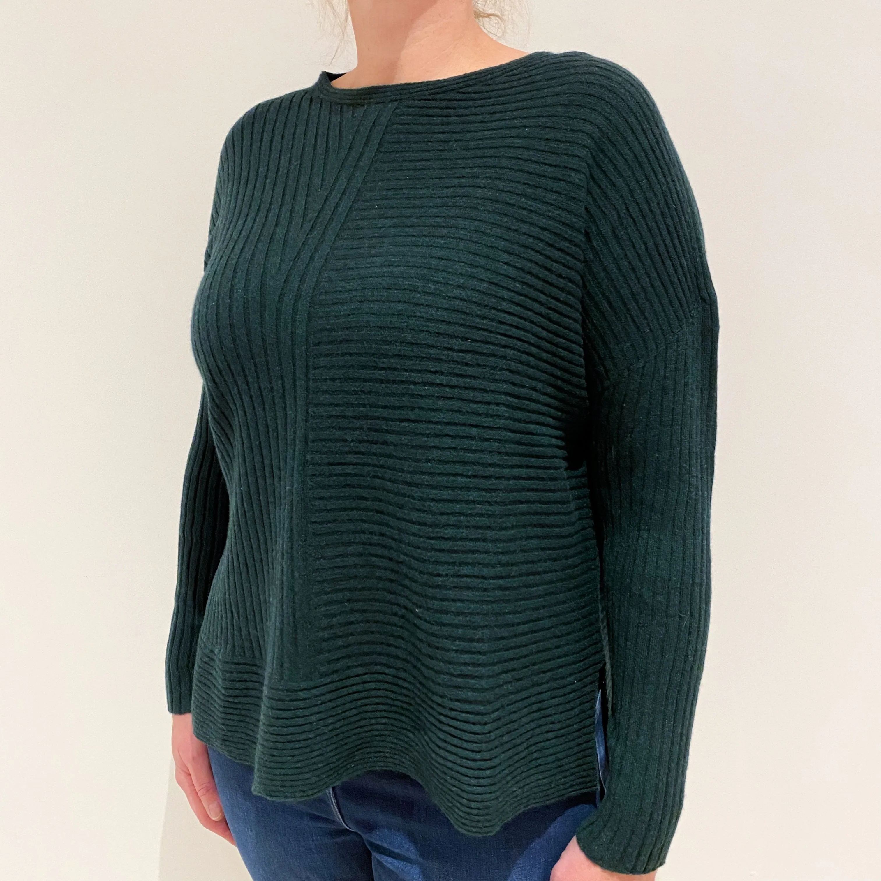 Bottle Green Boxy Cashmere Crew Neck Jumper Large