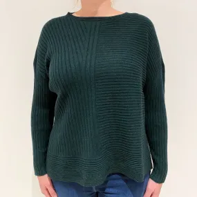 Bottle Green Boxy Cashmere Crew Neck Jumper Large