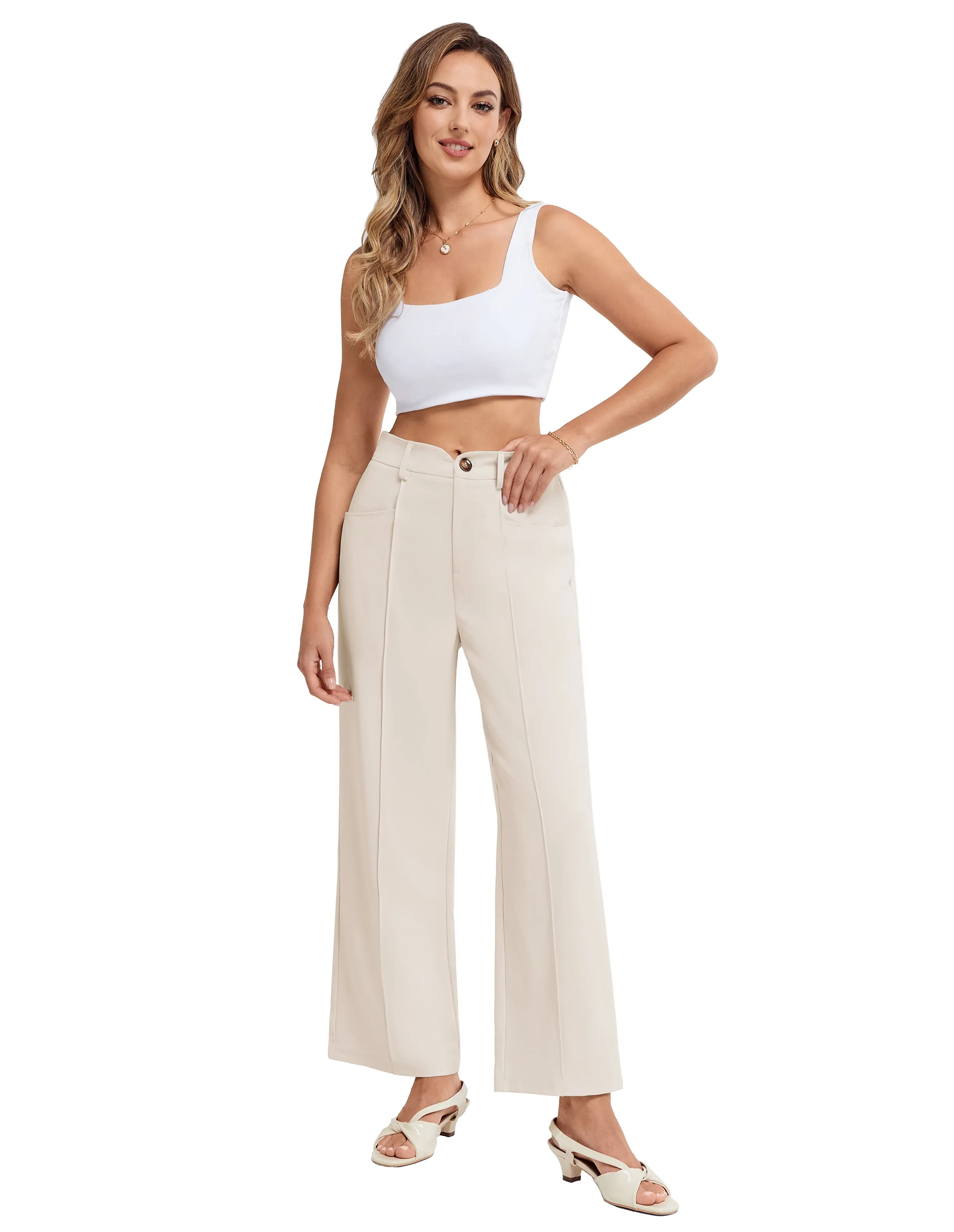 BP Women Vintage Straight Leg Pants Elastic Waist Full Length Pants