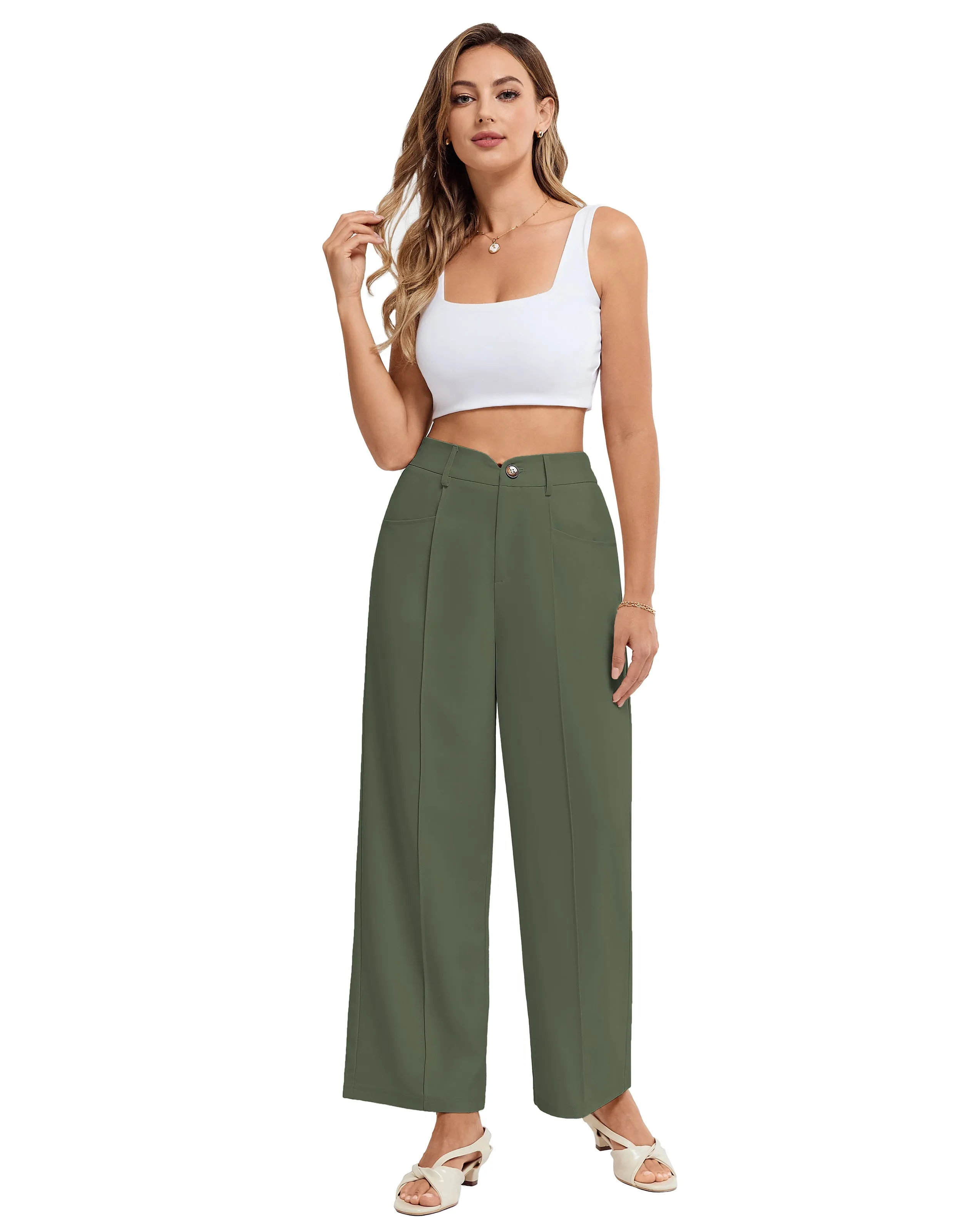 BP Women Vintage Straight Leg Pants Elastic Waist Full Length Pants