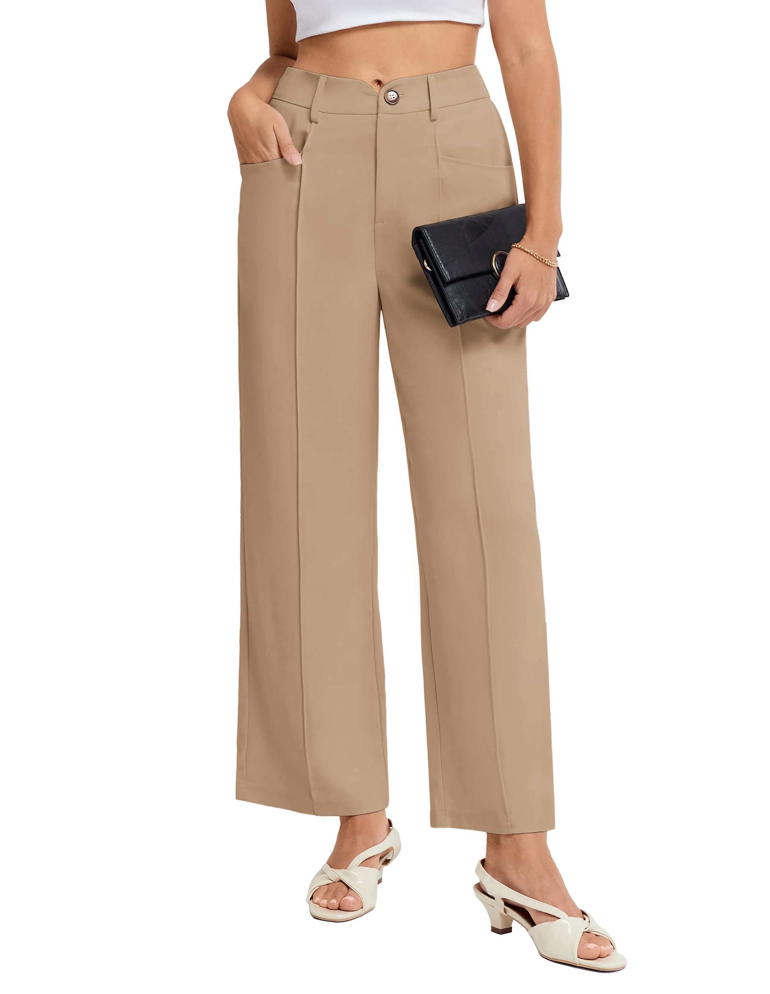 BP Women Vintage Straight Leg Pants Elastic Waist Full Length Pants