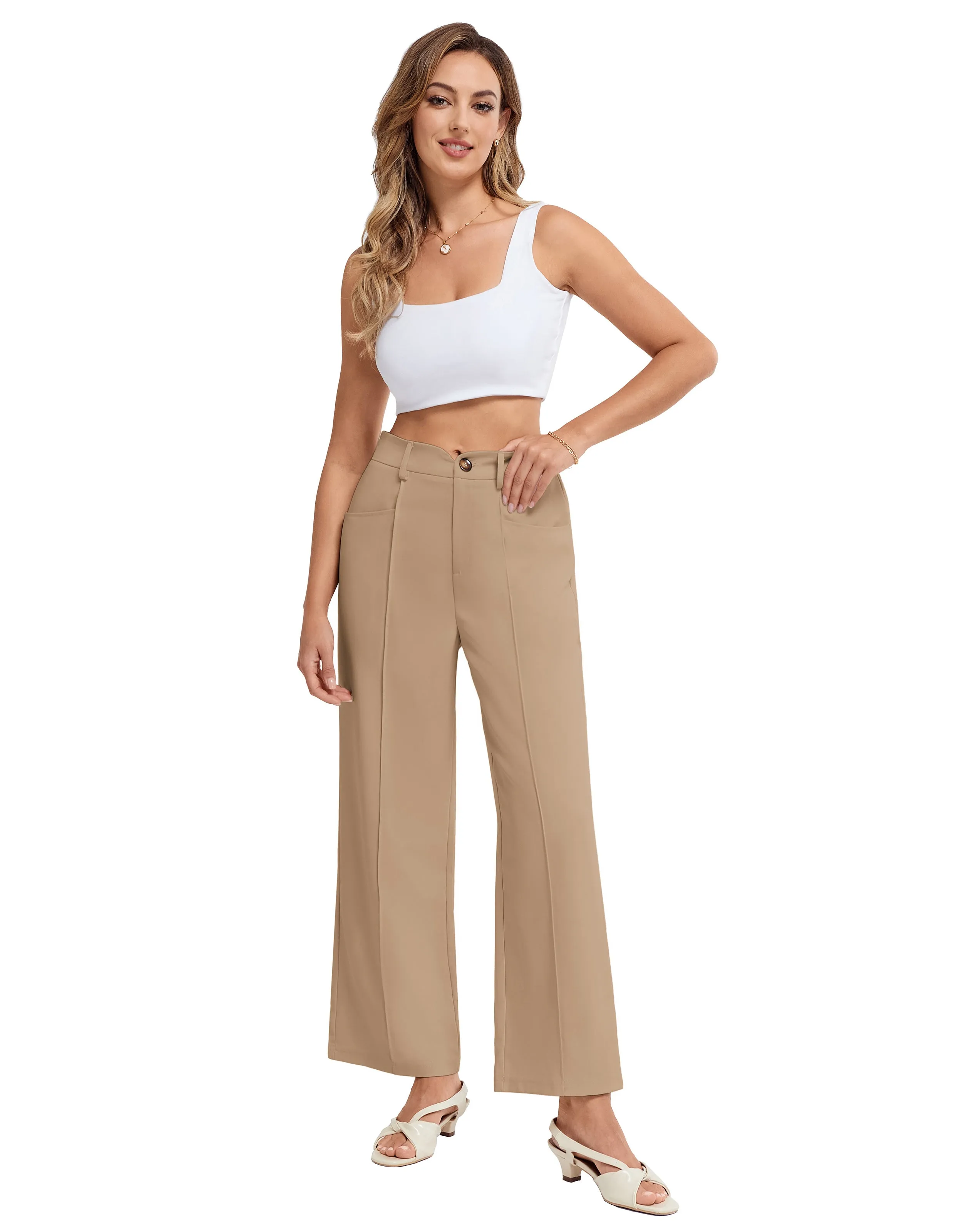 BP Women Vintage Straight Leg Pants Elastic Waist Full Length Pants