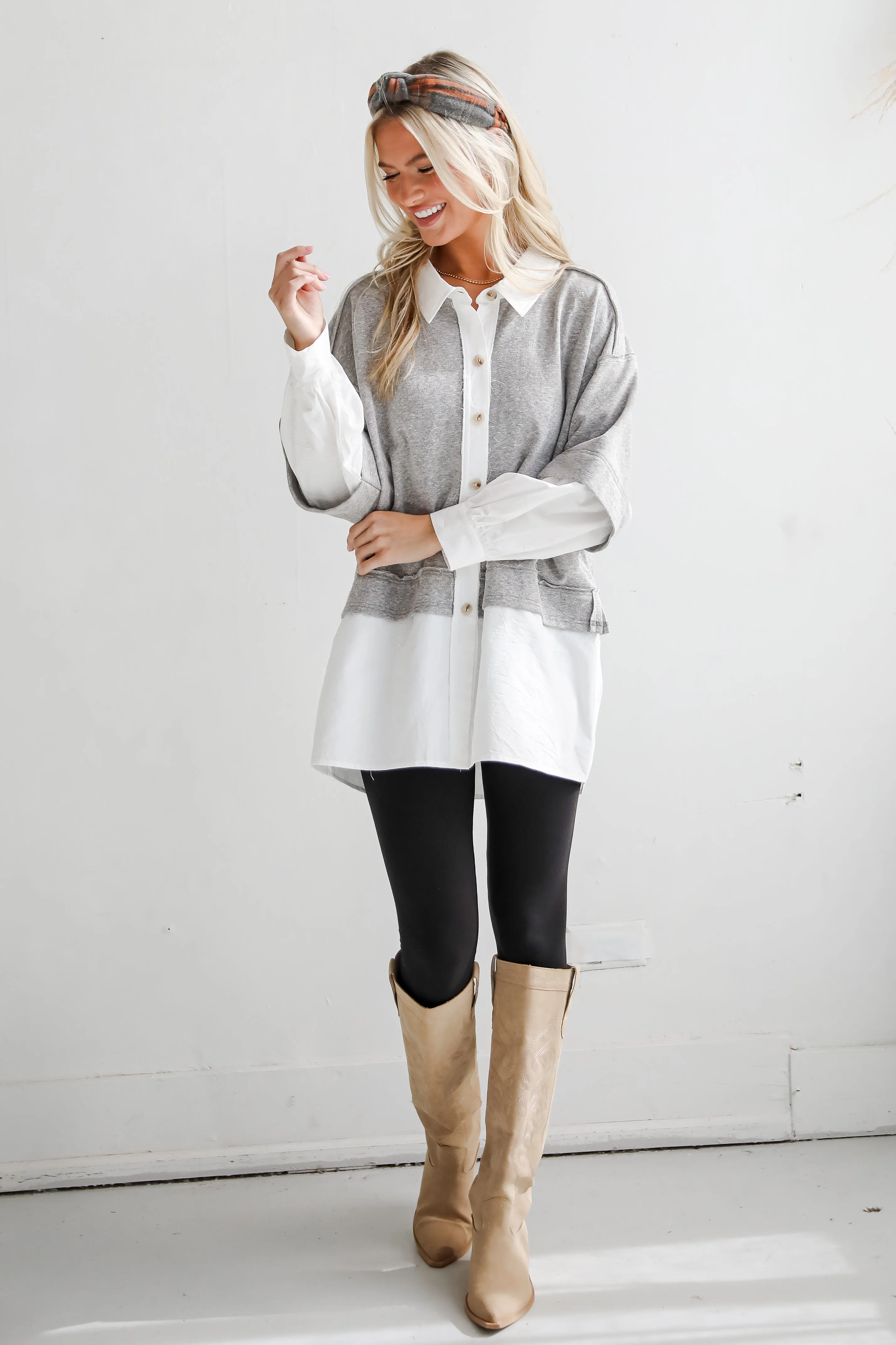 Brilliant Cutie Heather Grey Contrast Blouse