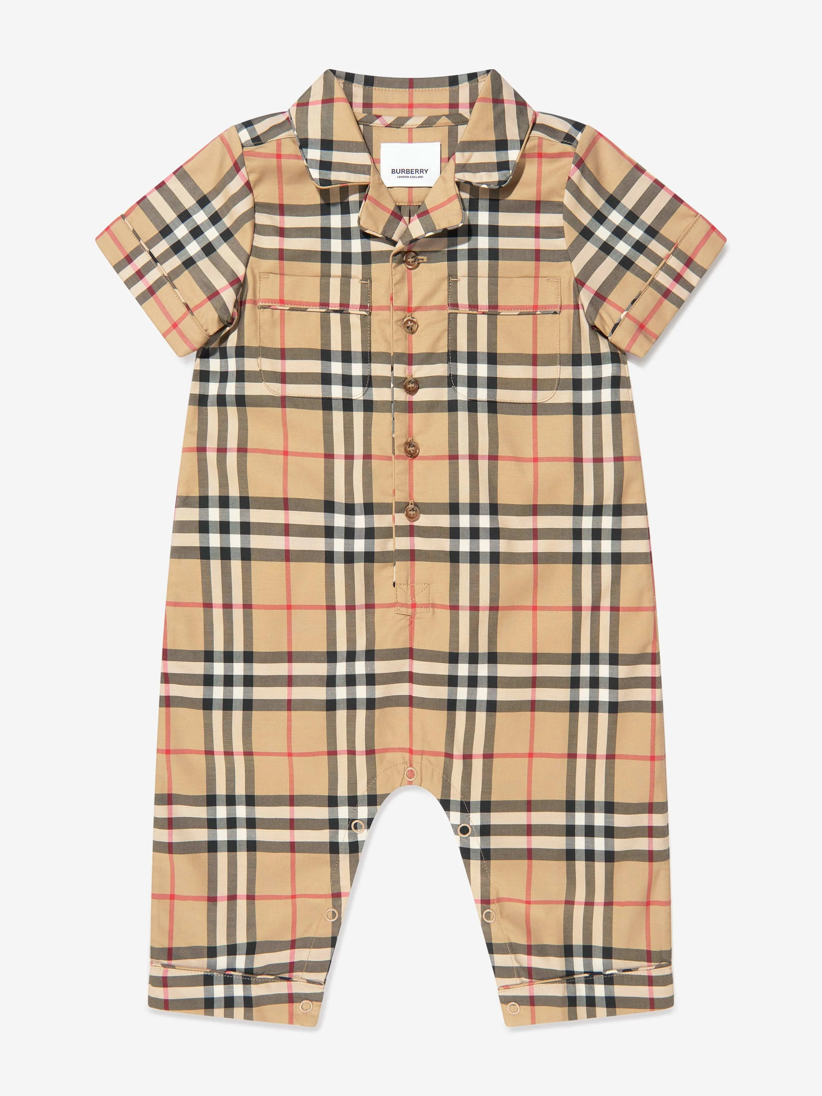 Burberry Baby Boys Check Andreas Romper In Beige