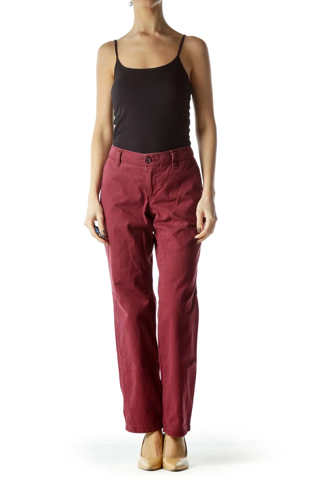 Burgundy Straight-Leg Chino Pants