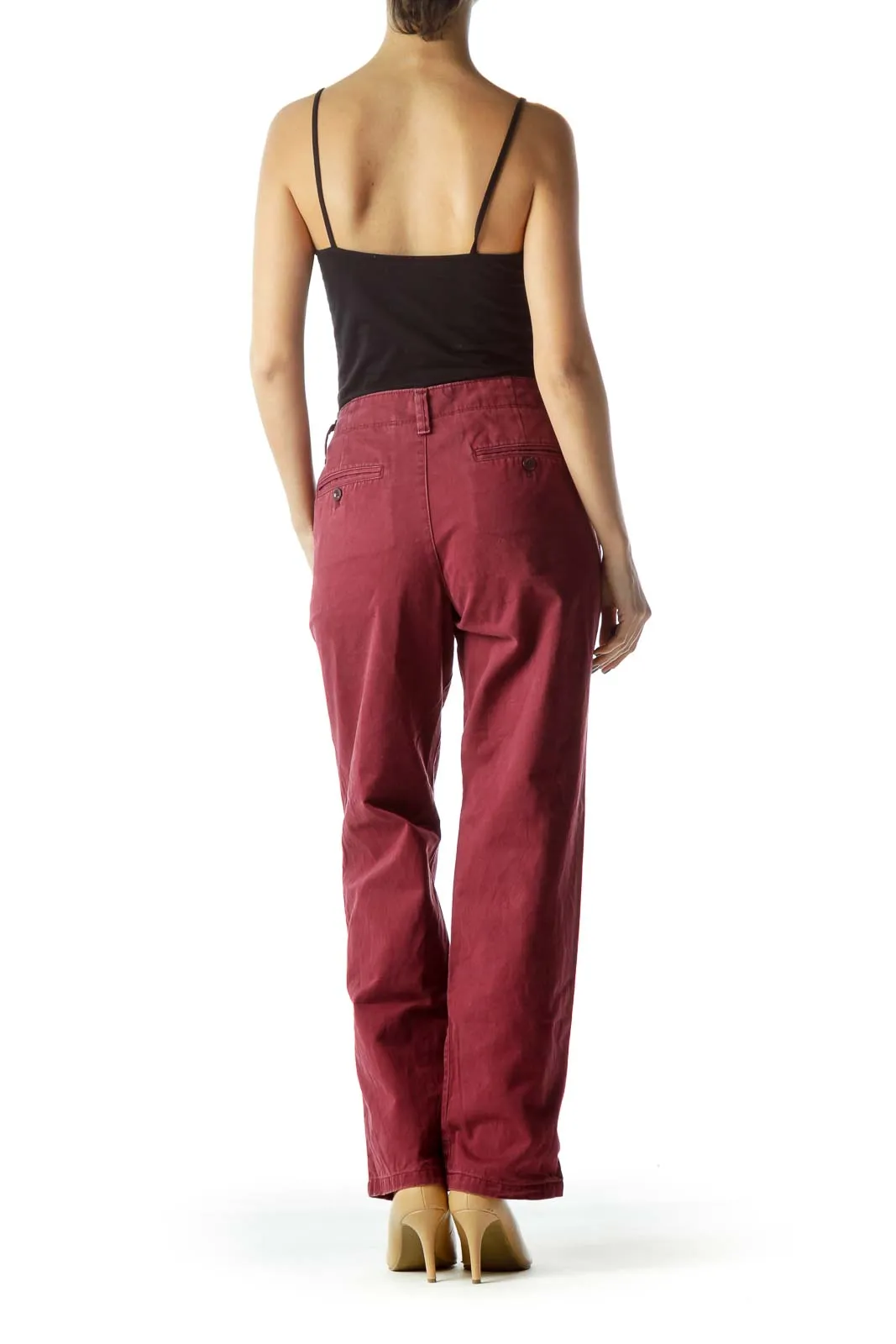 Burgundy Straight-Leg Chino Pants