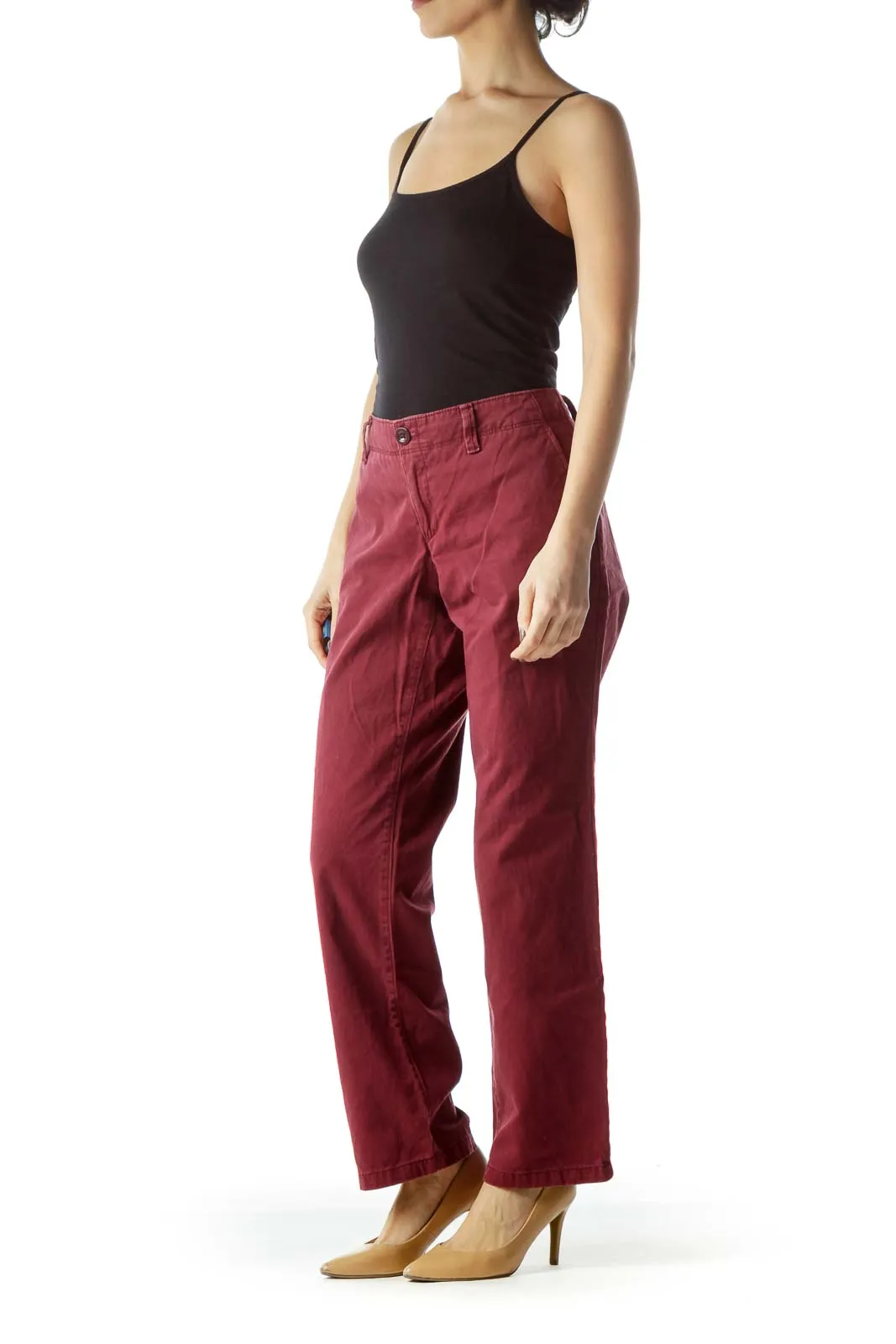 Burgundy Straight-Leg Chino Pants