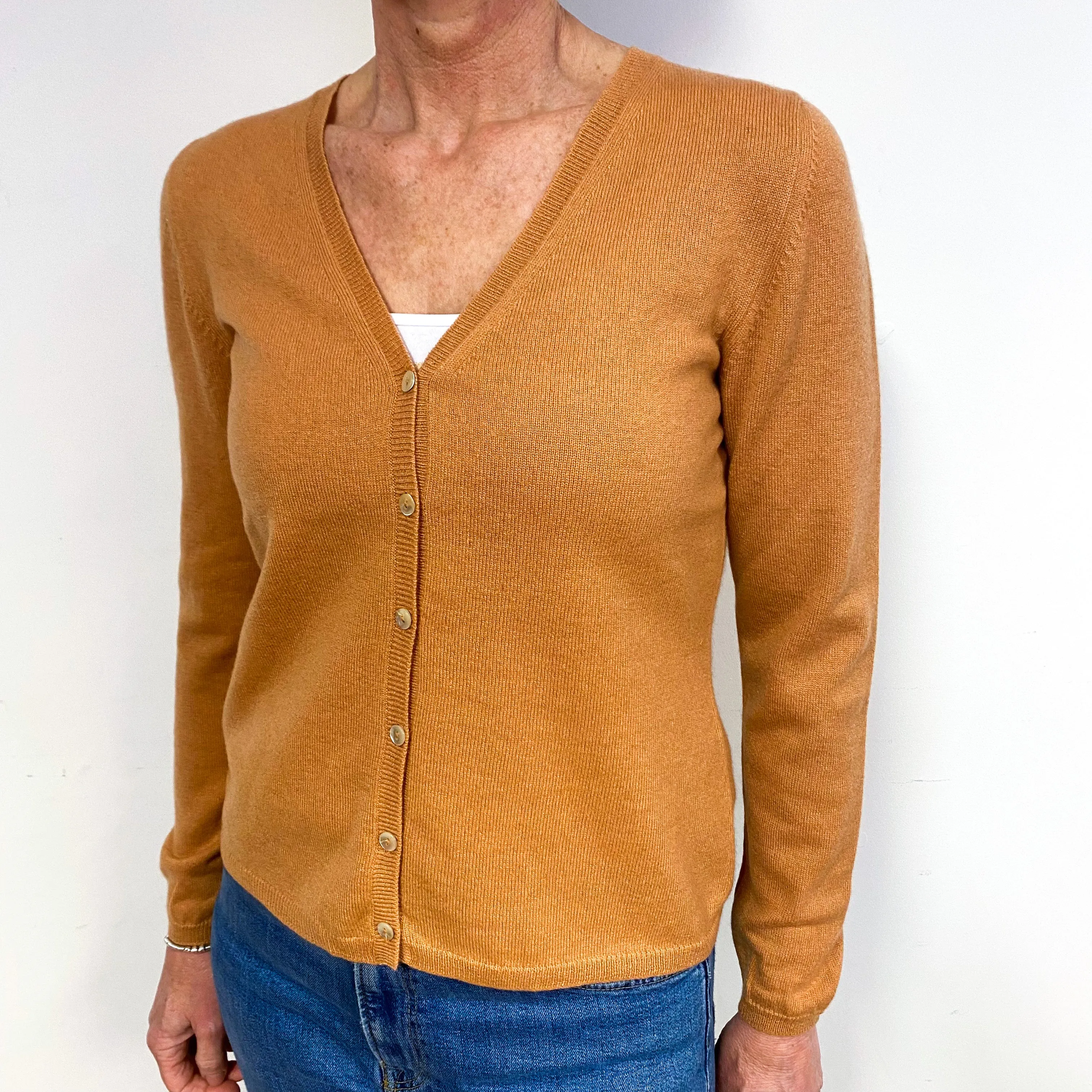 Butterscotch Brown Cashmere V-Neck Cardigan Medium