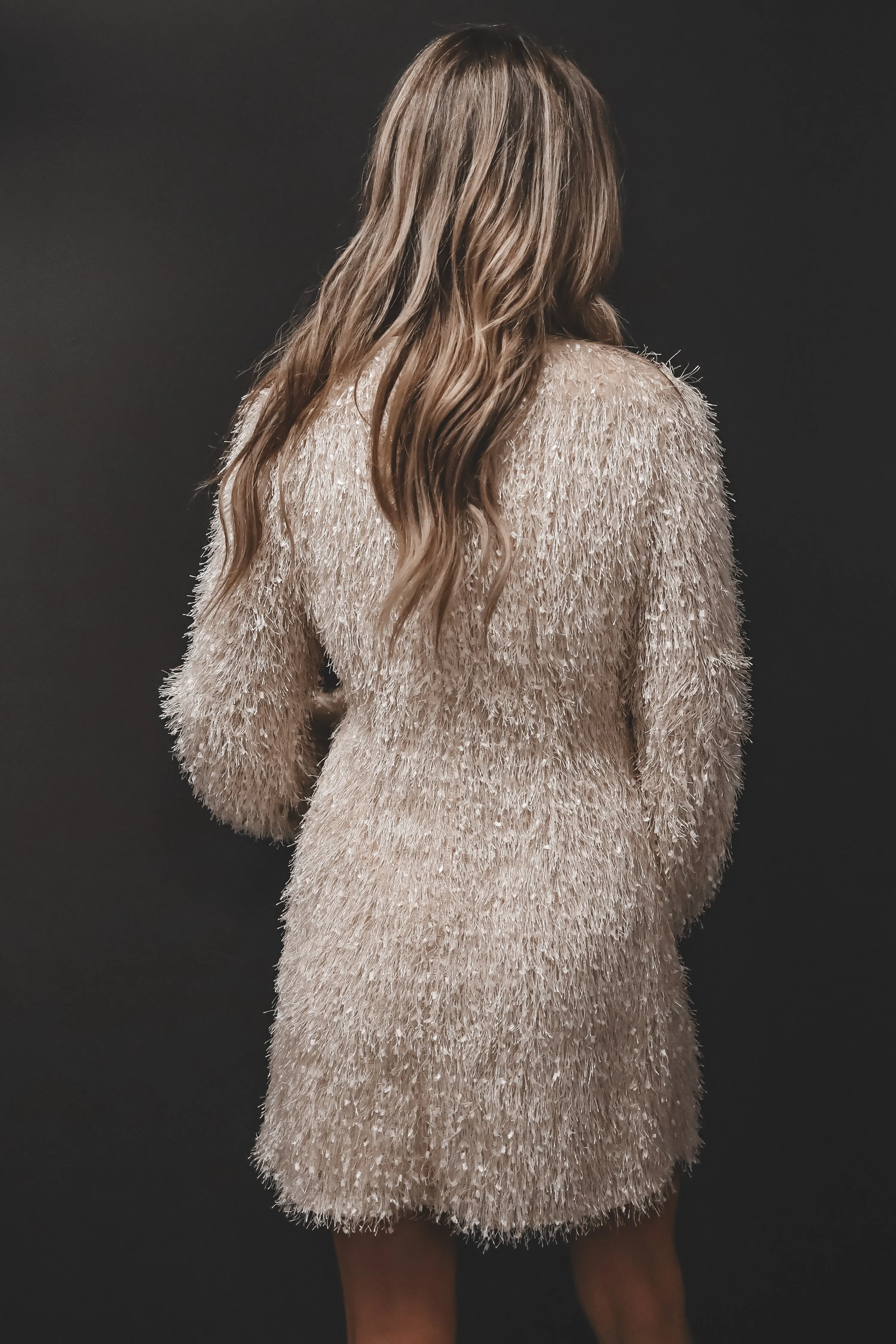 Came To Slay Long Sleeve Cream Fur Party Dress