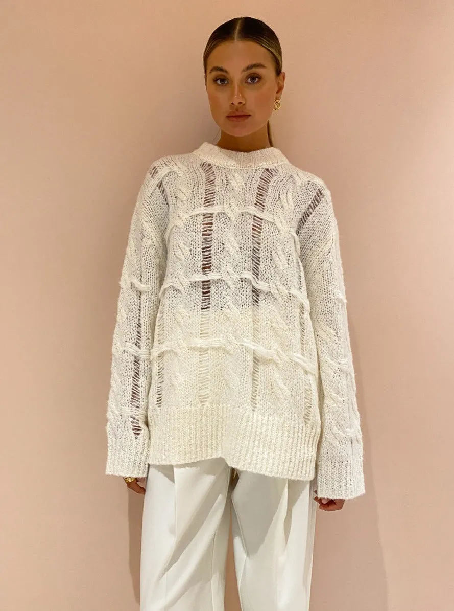 Camilla and Marc Lune Cable Knit Crew in Ivory