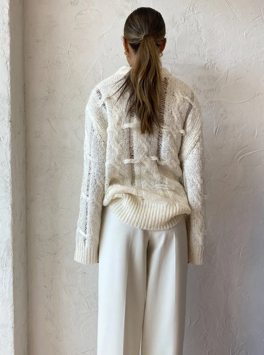 Camilla and Marc Lune Cable Knit Crew in Ivory