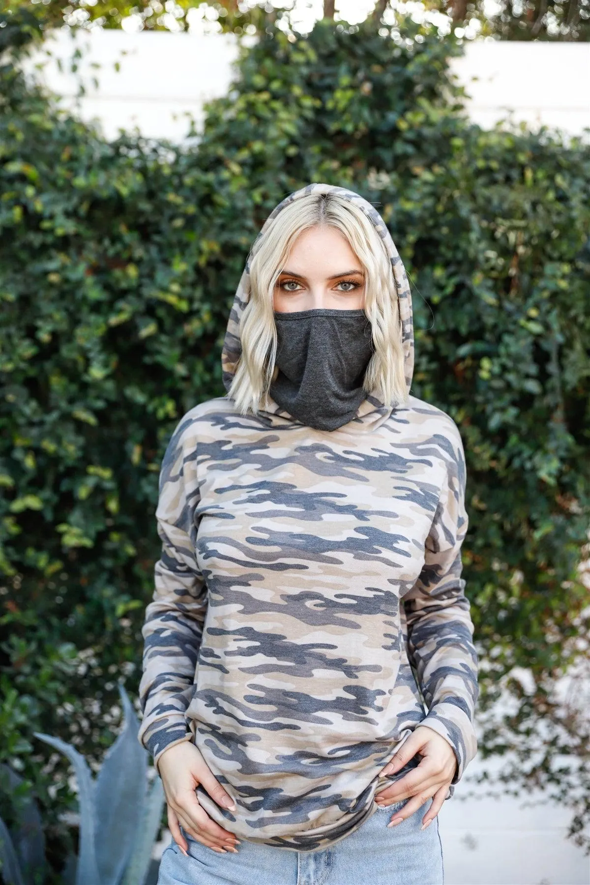 Camo Moss Mask Neck Hoodie Sweatshirt /2-2-1