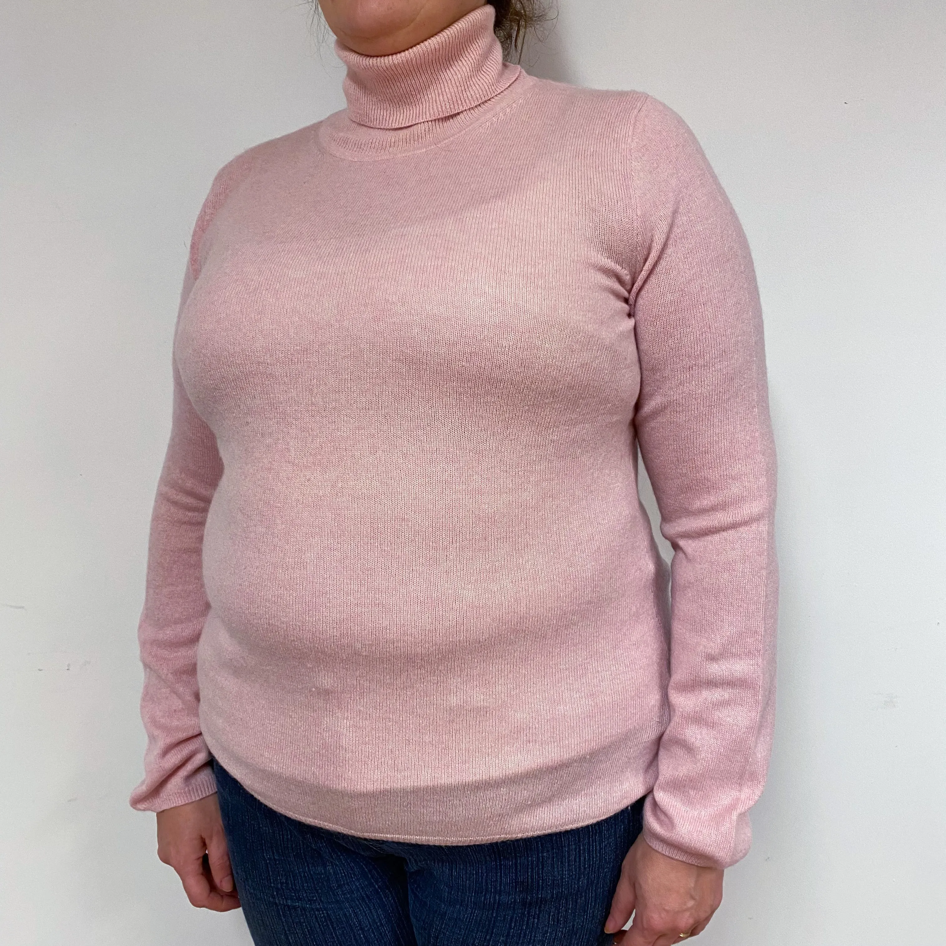 Carnation Pink Cashmere Polo Neck Jumper Extra Large