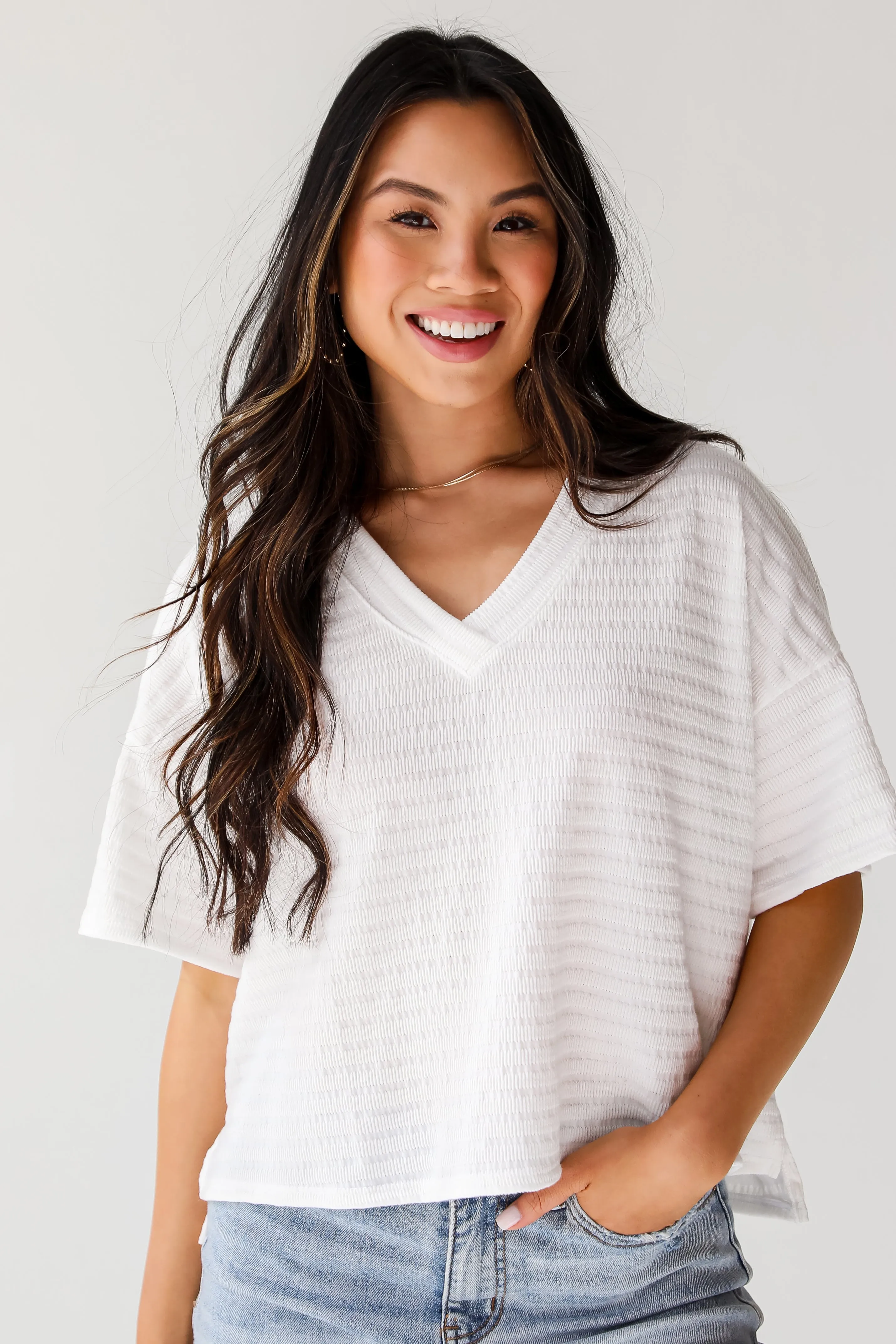 Caroline White Knit Tee