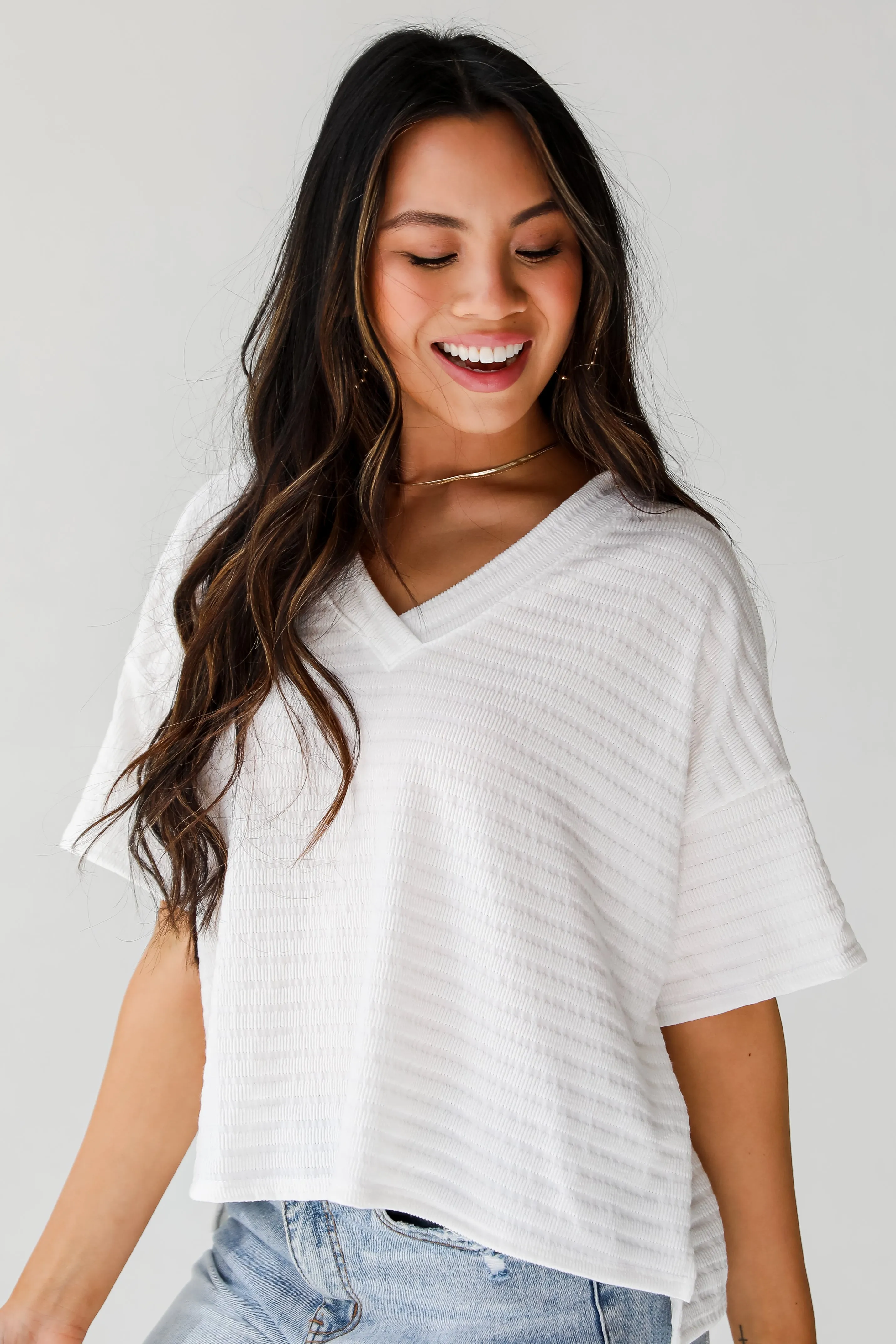 Caroline White Knit Tee