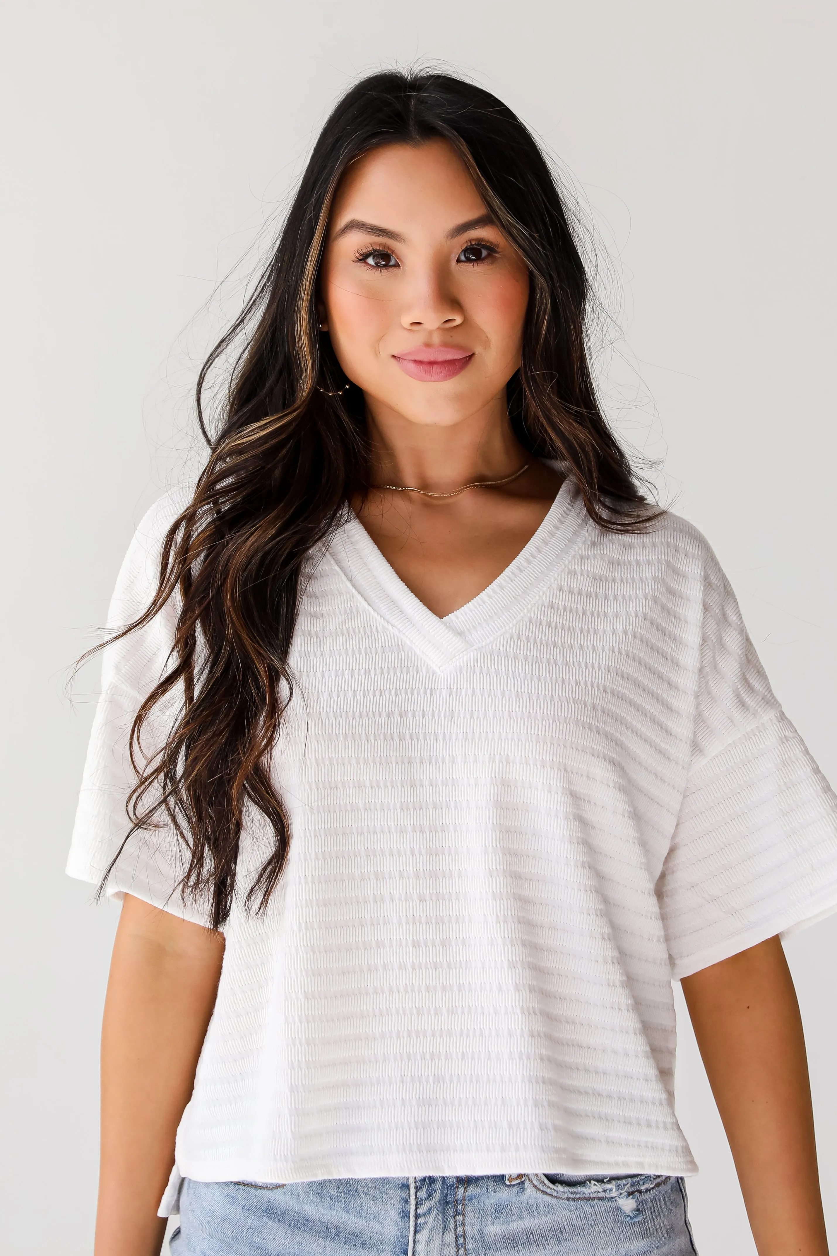 Caroline White Knit Tee