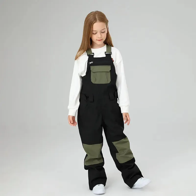 Classical Girls Colorblock Ski Overall Bib Pants Winter Sports Pants