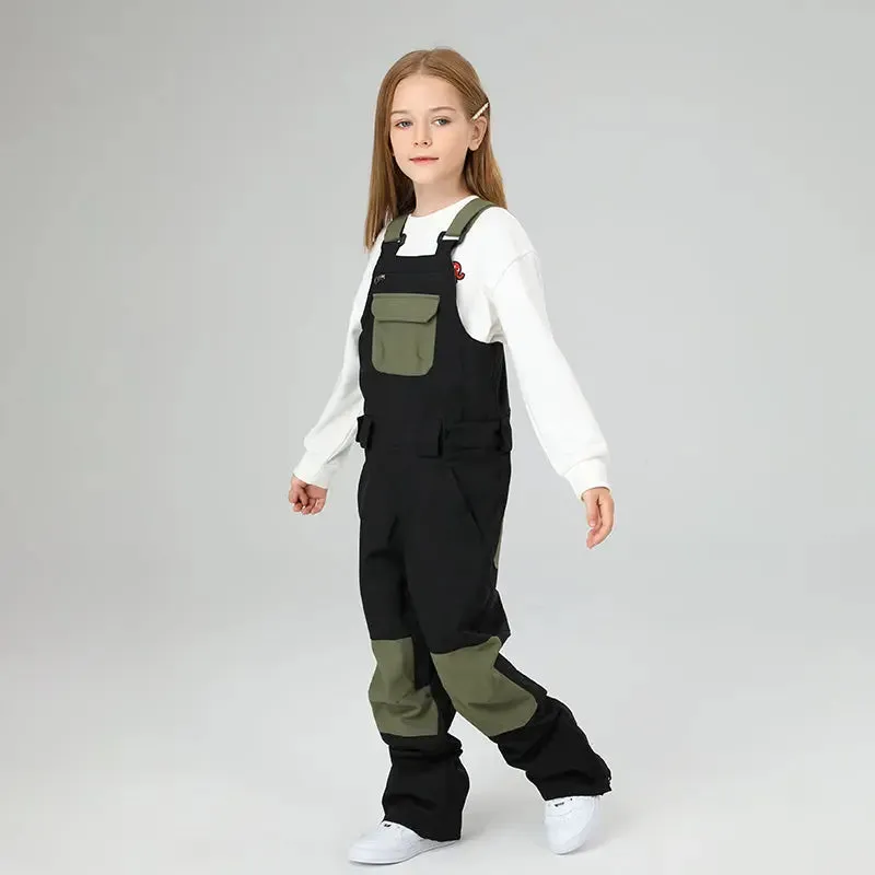 Classical Girls Colorblock Ski Overall Bib Pants Winter Sports Pants