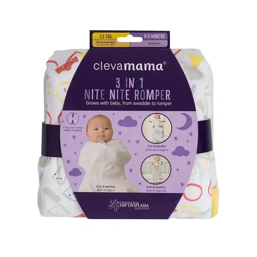 Clevamama 3 in 1 Nite Nite Romper 2.5 Tog (Yellow) (0-9m)