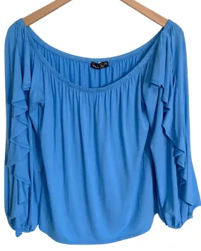 Cool Summer Cerulean Wide-neck Ruffle Top