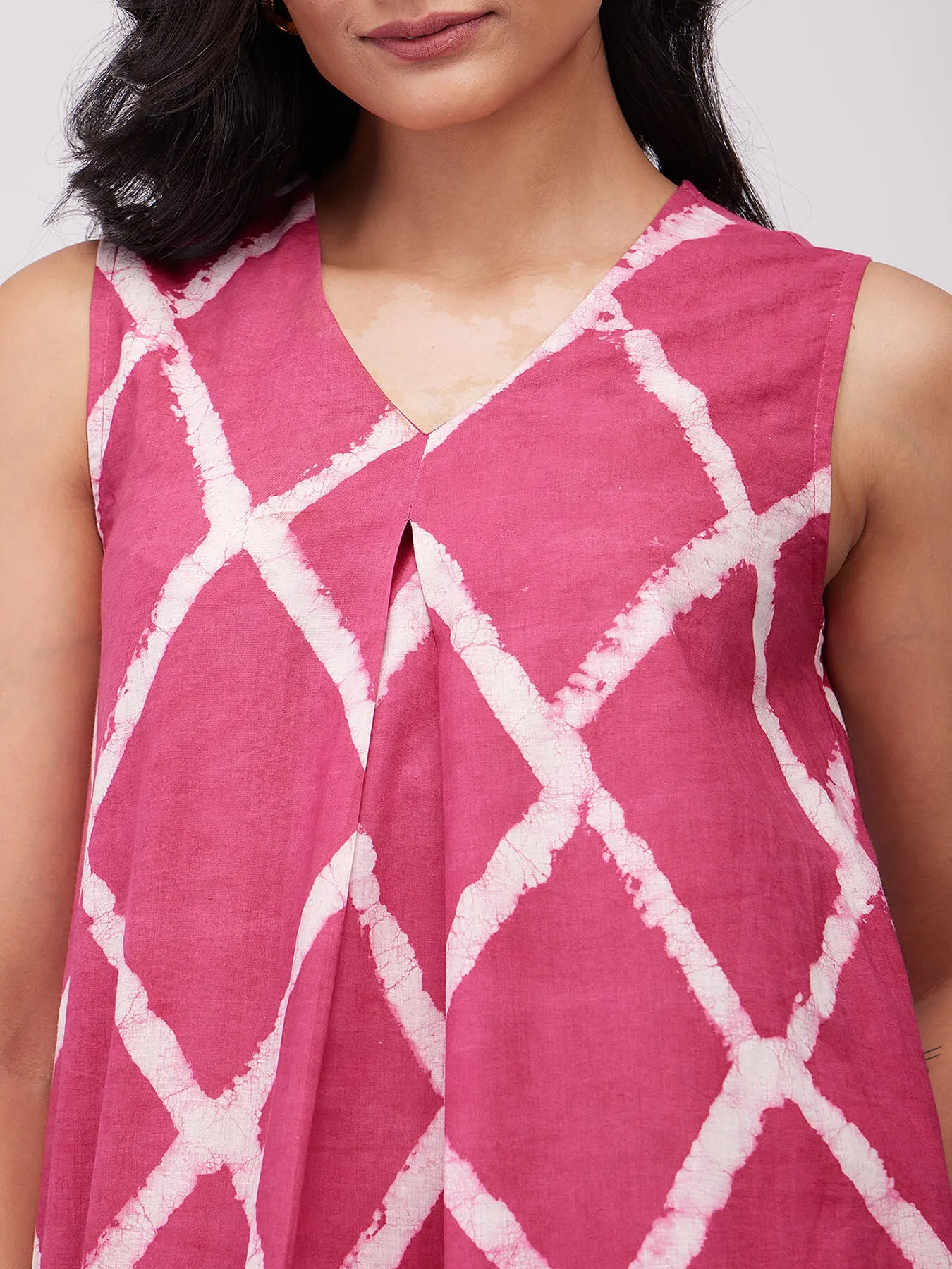 Cotton Dabu Geometric Kurta Set - Pink