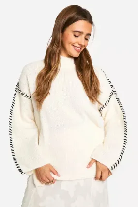 Cozy High Neck Contrast Knit Jumper