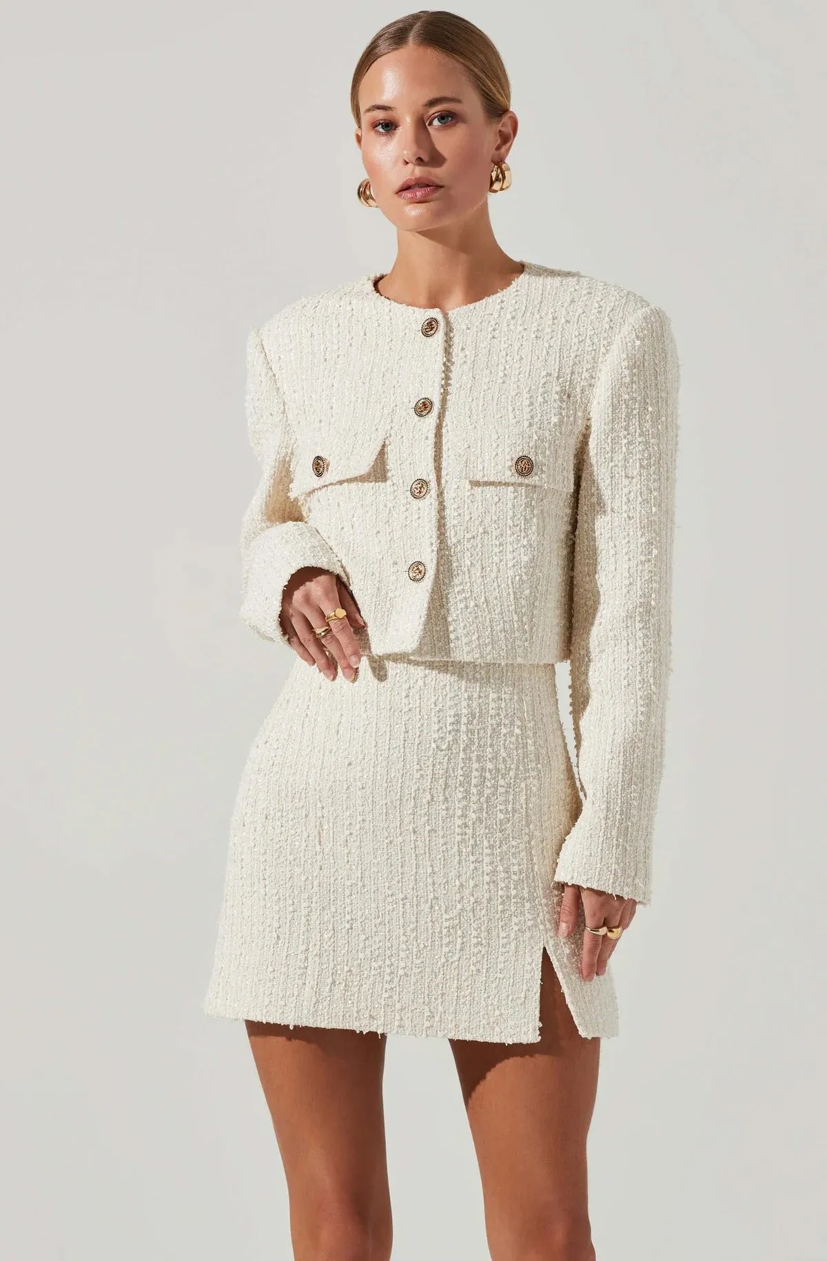 Cream Covina Tweed Cropped Jacket