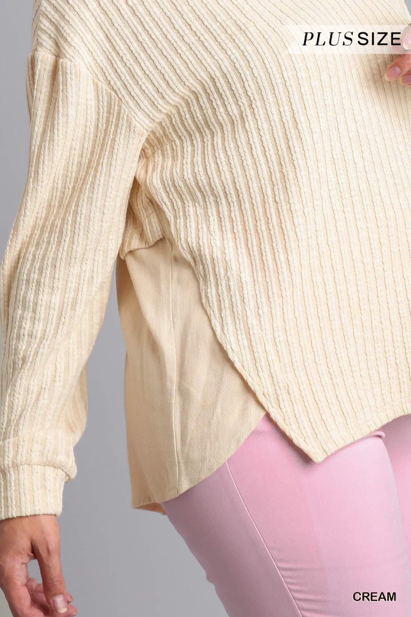 Cream Ribbed Knit Long Sleeve Top #717