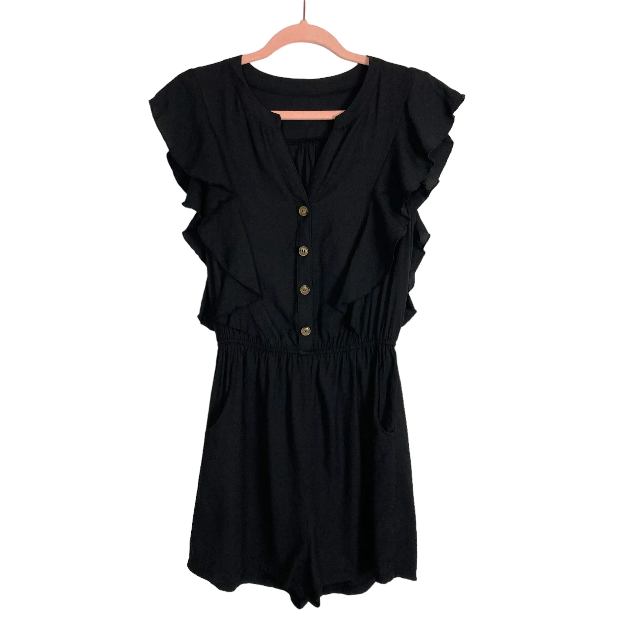 Cupshe Black Ruffle Button Up Romper- Size S (sold out online)