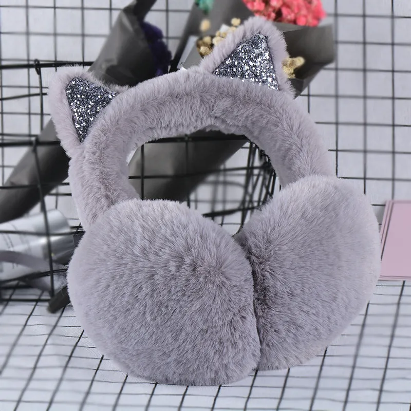 Cute Kawaii Sequin Cat Ears Earmuffs Gifts