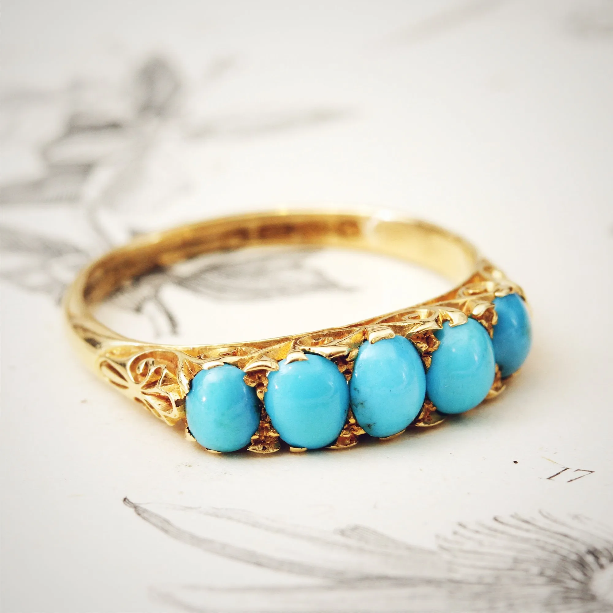 Date 1904 Finest Turquoise Half Hoop Ring