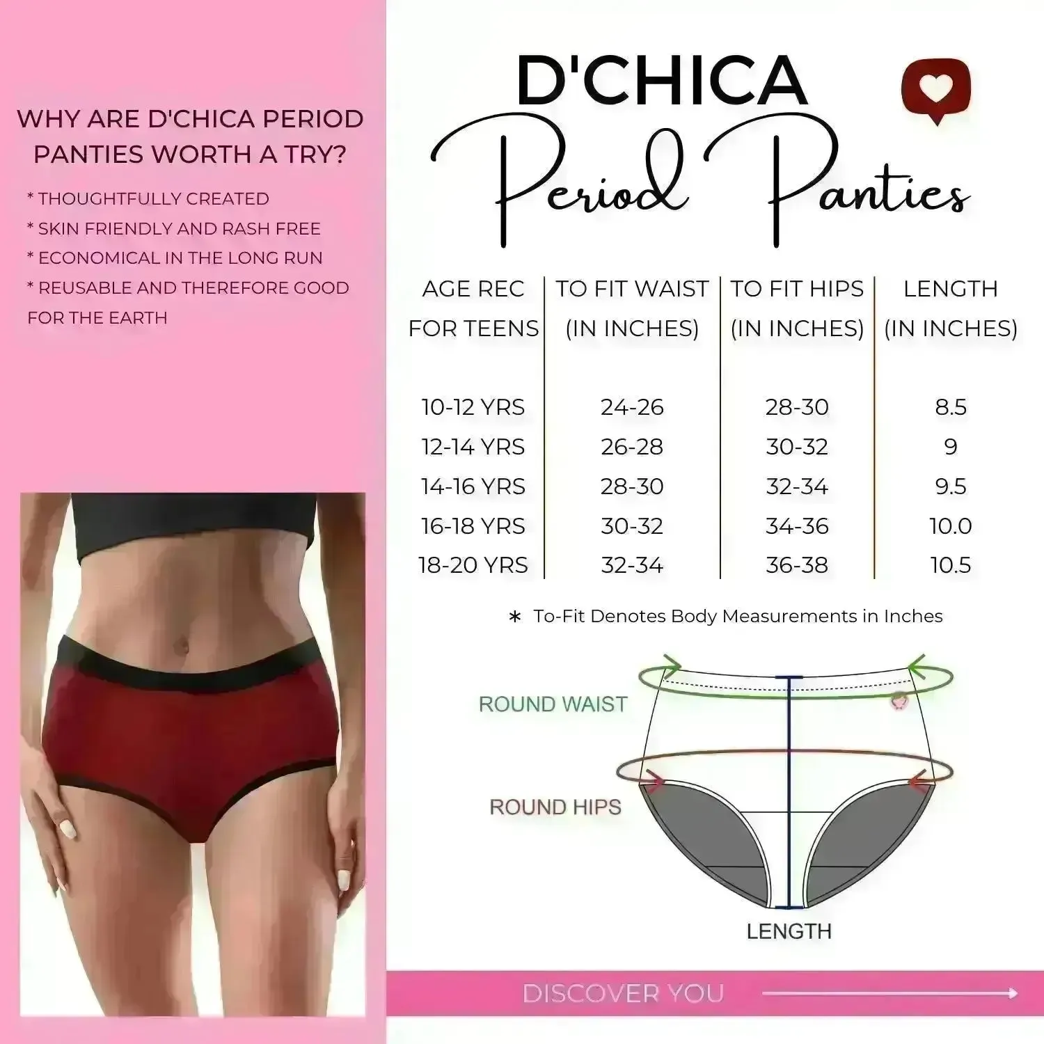 D'chica Slay Like a Queen Print Eco-Friendly, Anti-Microbial Lining Period Panties No Pad Required, Grey