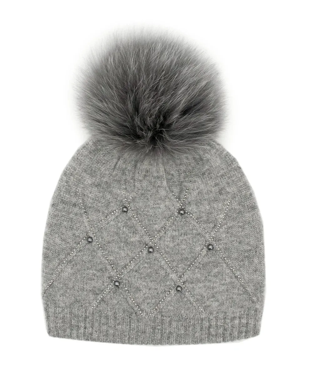 Diamond Weave Crystal Hat, Grey