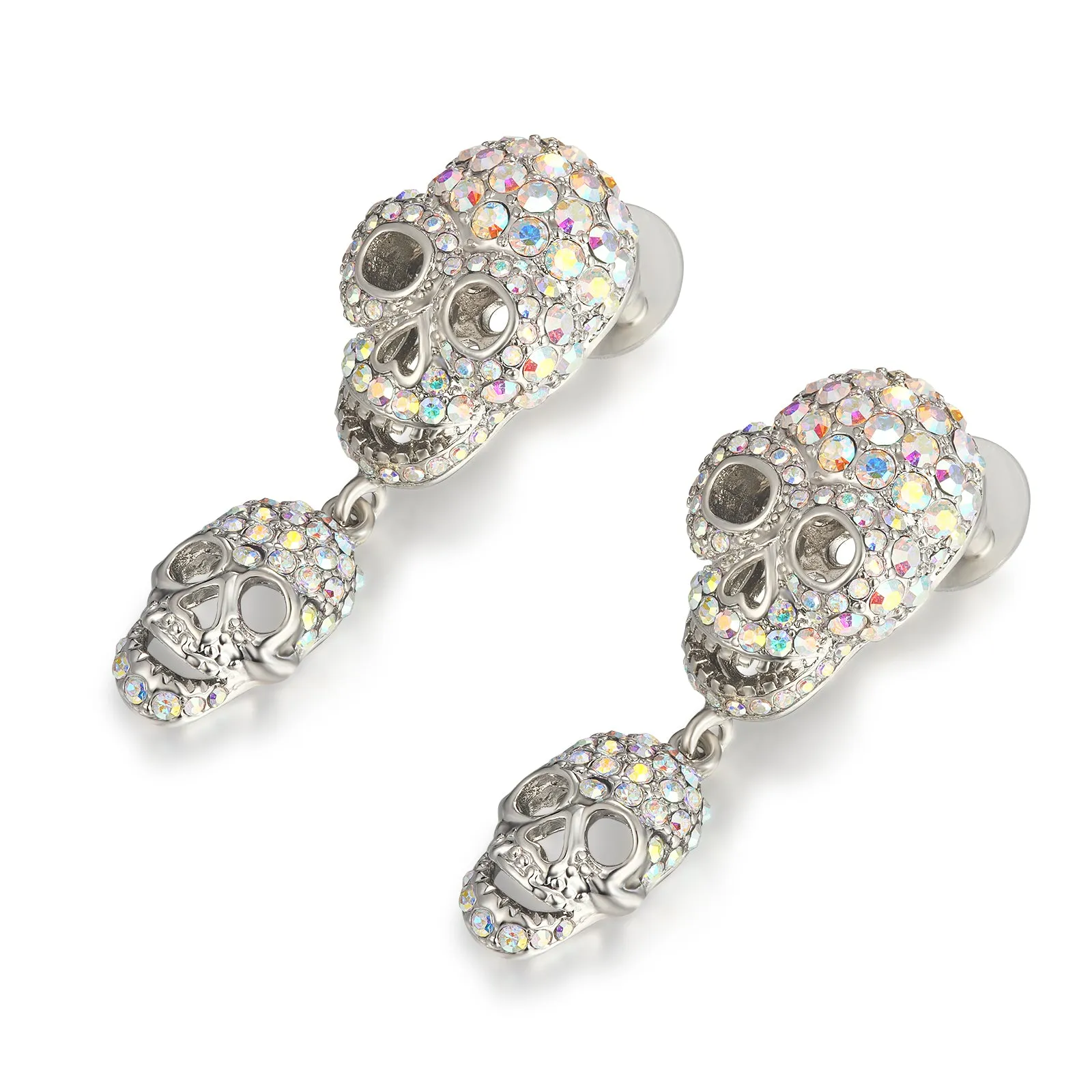 Double Crystal Skull Earrings