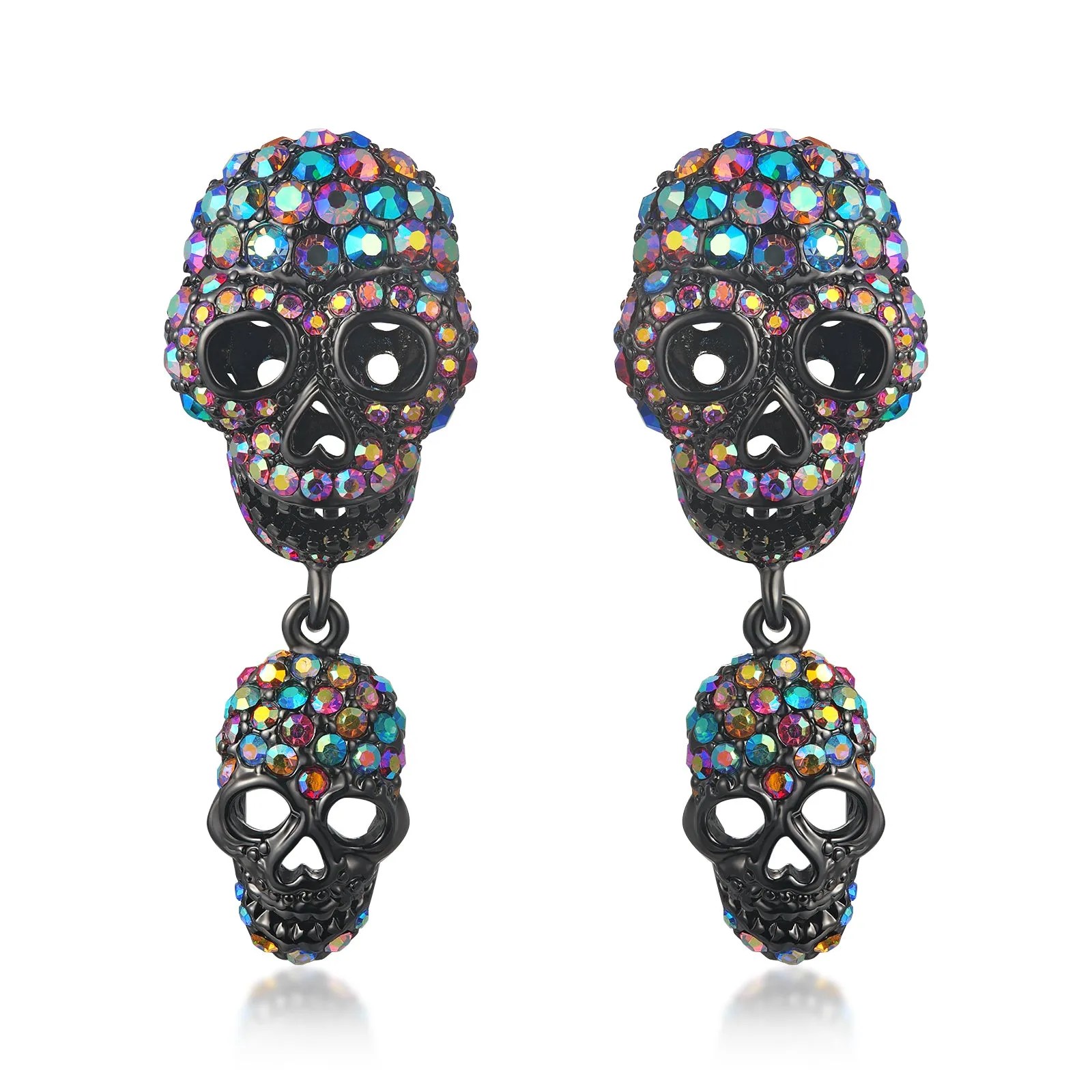 Double Crystal Skull Earrings