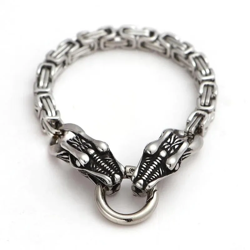 Double Wolf Head Bracelet