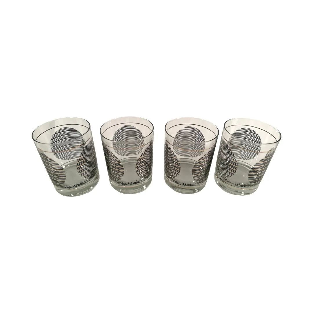 Edgar Watkins Signed Mid-Century Eclipse Double Old Fashion Glasses (Set of 4)