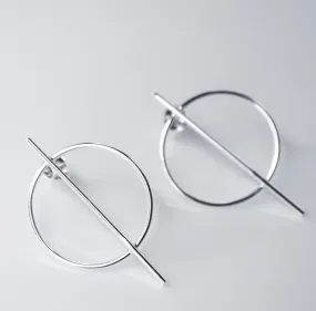 Edge Circle Bar .925 Sterling Silver Waterproof Hypoallergenic Earrings