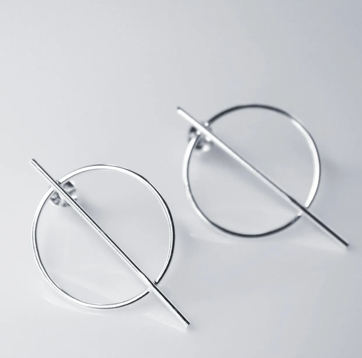 Edge Circle Bar .925 Sterling Silver Waterproof Hypoallergenic Earrings