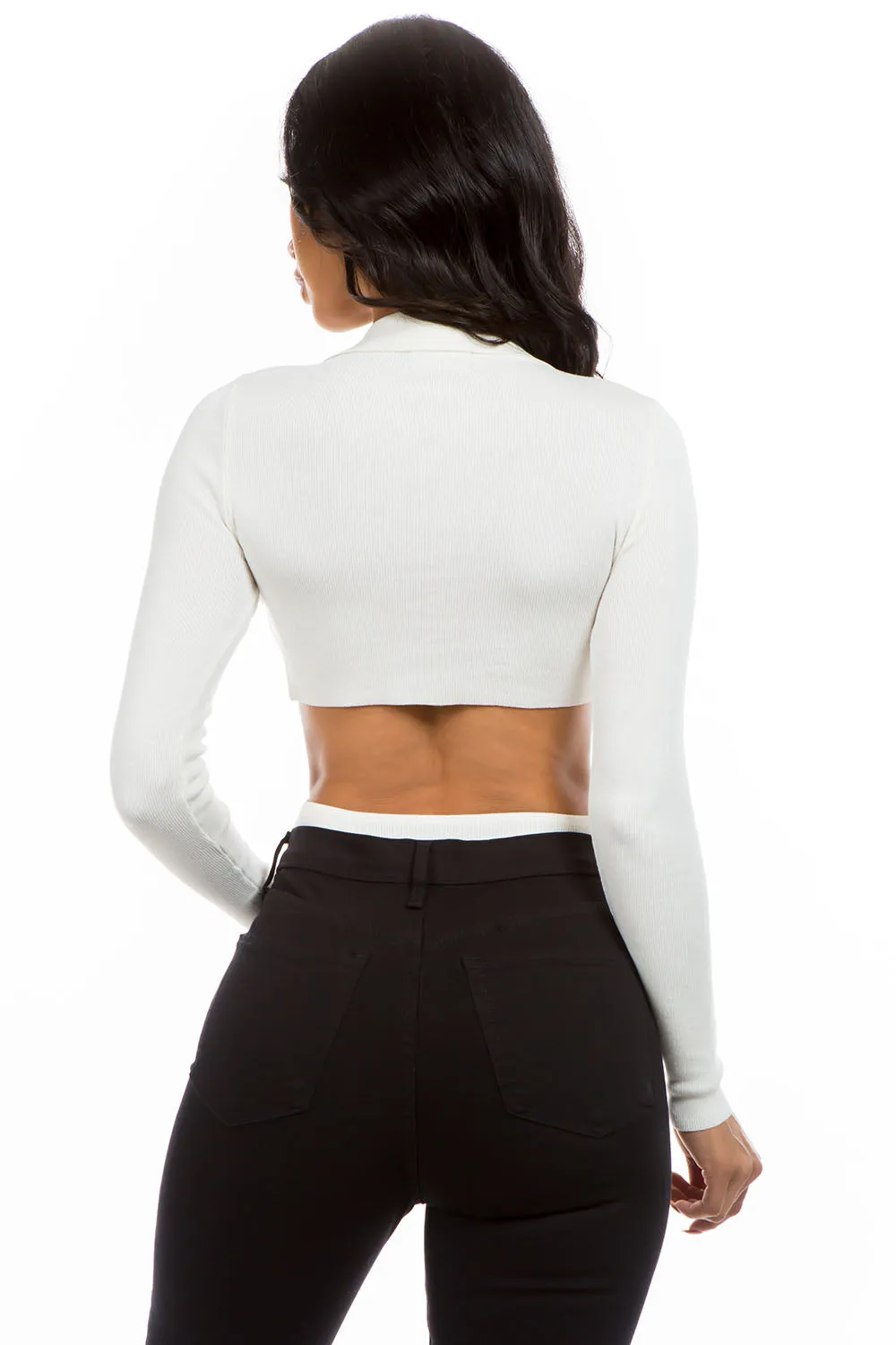 EDNADA Knit bodysuit sexy open back polo neck