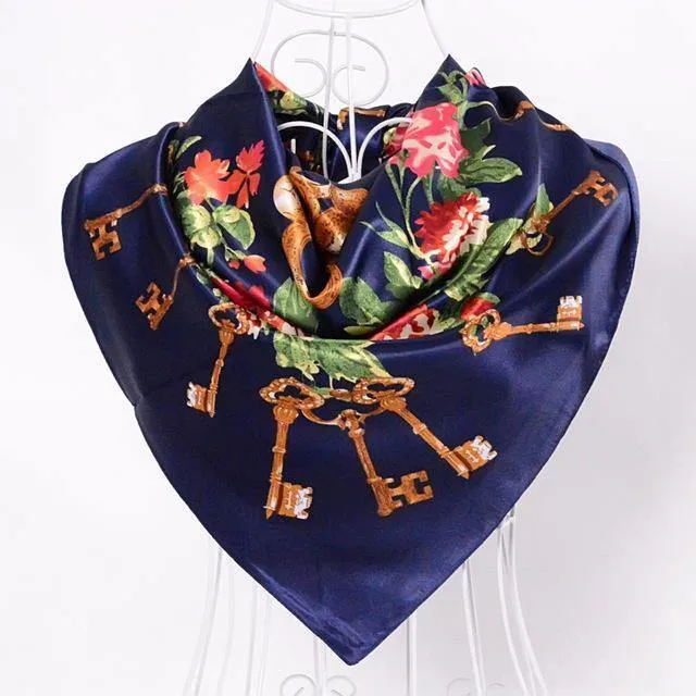 Elegent Women Large Square Silk Scarf Printed,90*90cm Fashion Spring And Autumn Grey And Purple Polyester Silk Scarf Shawl